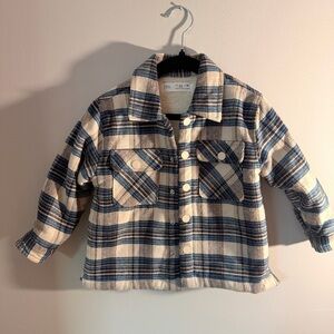 Zara Kids Plaid Sherpa Lined Shacket Jacket Blue Beige 2-3 Years